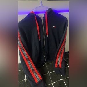 Black and red Tommy Hilfiger zip up hoodie for Women in Size Large